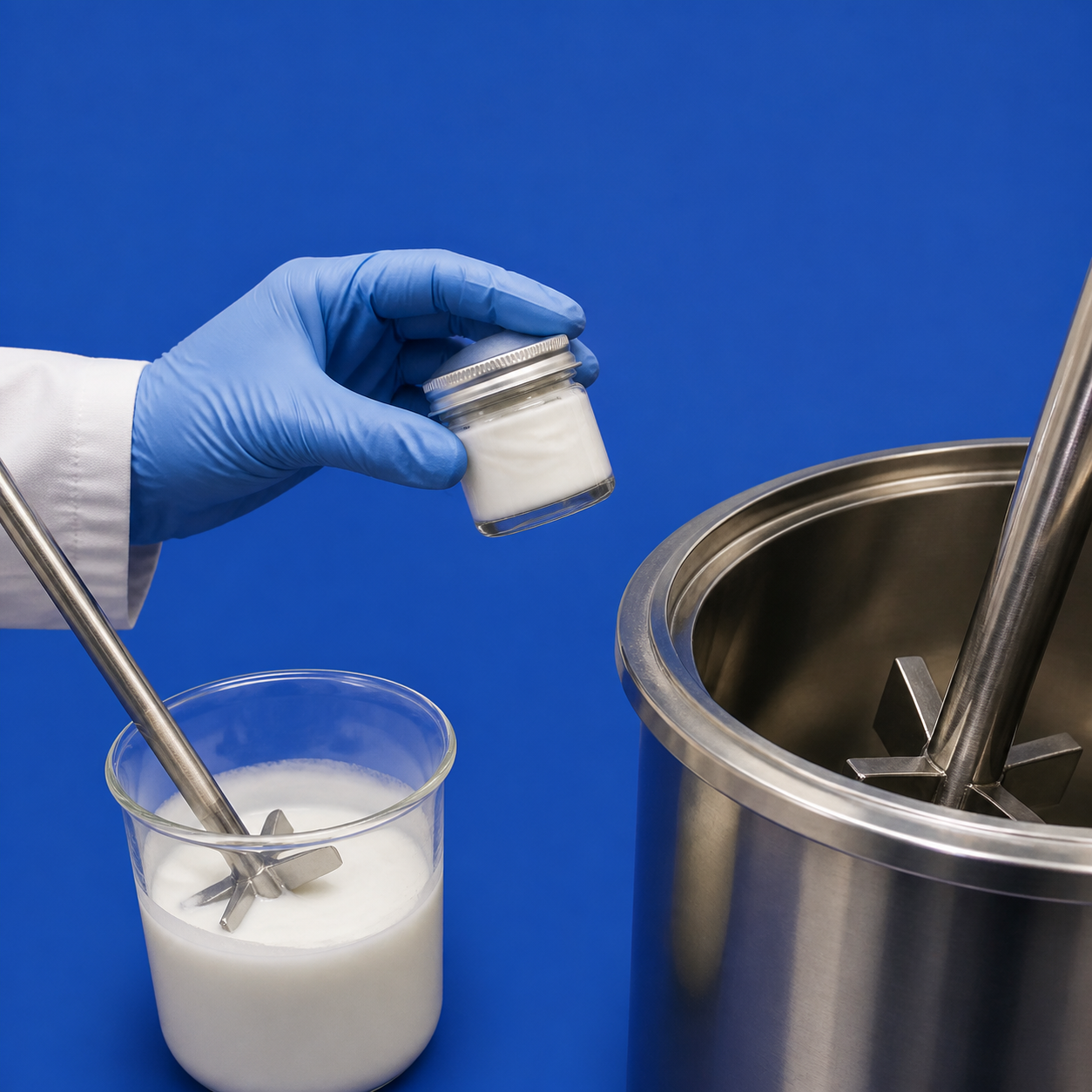 Próbka kosmetyku między skalą laboratoryjną i produkcyjną
